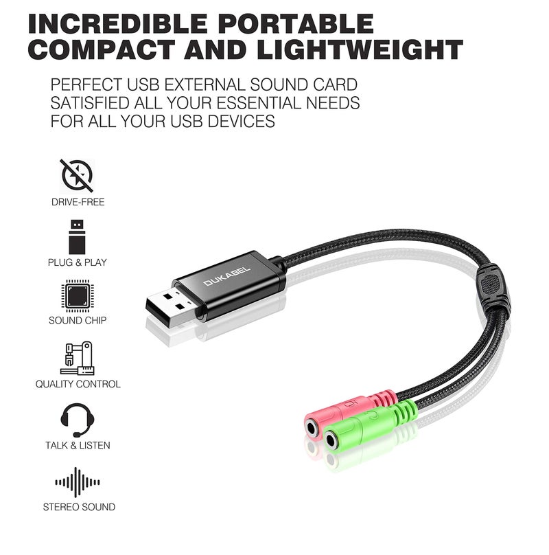 DuKabel USB to 3.5mm Jack TRS AUX Adapter for Built-in USB Sound Card with Separate Plug TRS 3 Pole Microphones [Metal Housing & Durable Braided / 9.8inch] - Image 3